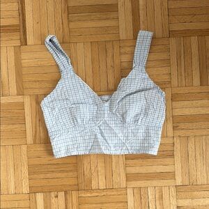Abercrombie & Fitch White and Blue Fitted Crop Tank Top